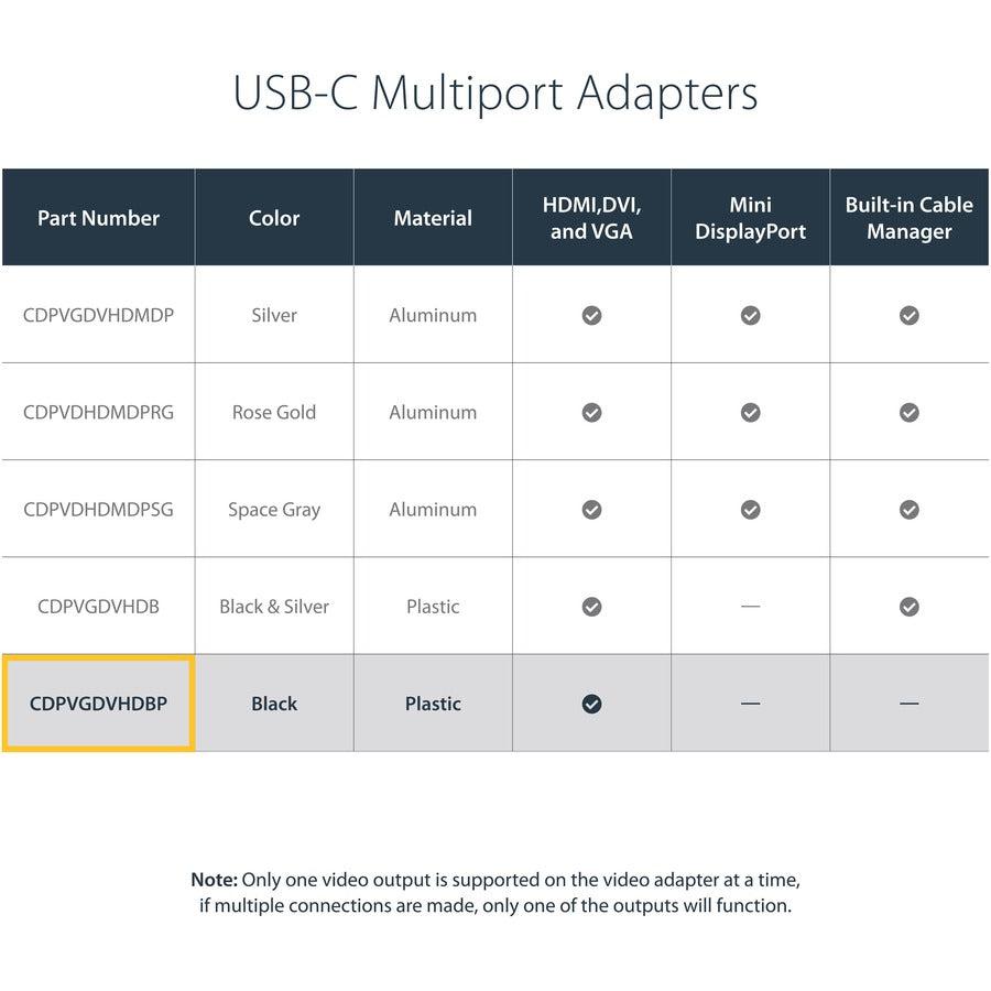 Startech.Com Usb-C Multiport Video Adapter - 3-In-1 - 4K 30Hz - Black