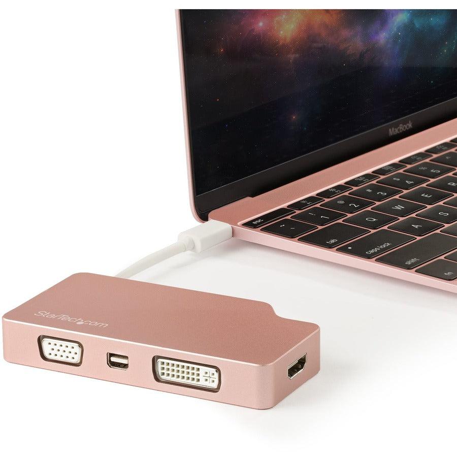 Startech.Com Usb C Multiport Video Adapter With Hdmi, Vga, Mini Displayport Or Dvi - Usb Type C Monitor Adapter To Hdmi 1.4 Or Mdp 1.2 (4K) - Vga Or Dvi (1080P) - Rose Gold Aluminum