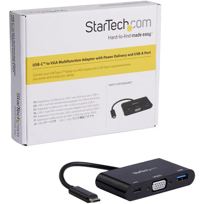 Startech.Com Usb-C To Vga Multifunction Adapter With Power Delivery And Usb-A Port