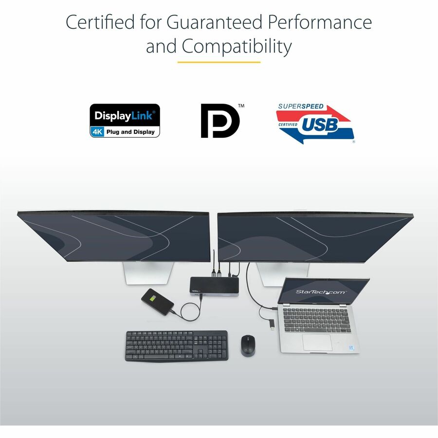 Startech.Com Usb-C & Usb-A Dock - Hybrid Universal Laptop Docking Station With 100W Power Delivery - Dual Monitor 4K 60Hz Hdmi & Displayport - 4X Usb 3.1 Gen 1 Hub, Gbe - Windows & Mac
