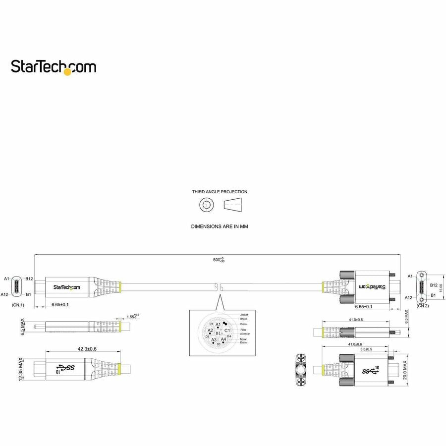 Startech.Com Usb31Ccslkv50Cm Usb Cable 0.5 M Usb 3.2 Gen 2 (3.1 Gen 2) Usb C Grey, Black