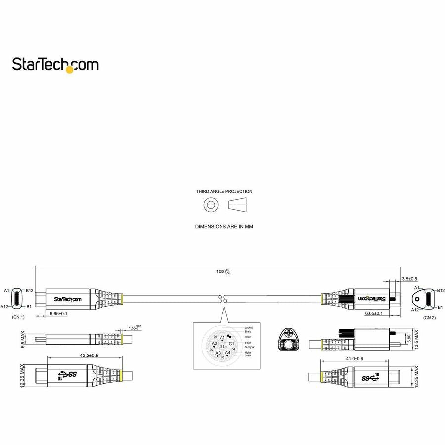 Startech.Com Usb31Cctlkv1M Usb Cable 1 M Usb 3.2 Gen 2 (3.1 Gen 2) Usb C Black, Grey