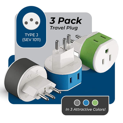 Switzerland Travel Adapter - 2 in 1 - Type J - Compact Design (US-11A)