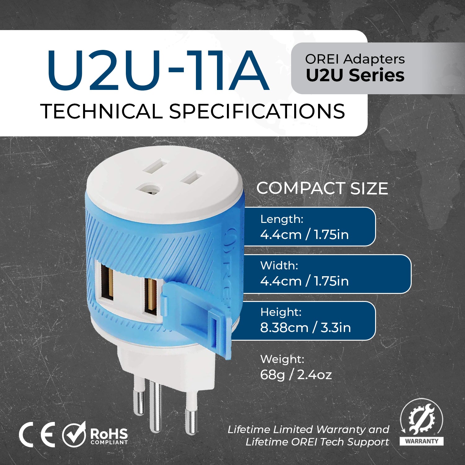 Switzerland Travel Adapter - 3 in 1 - 2 USB - Type J - Compact Design (U2U-11A)