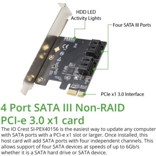 Syba Multimedia 4 Port Sata Iii Pci-E 3.0 X1 Card Non-Raid With Low Profile Bracket