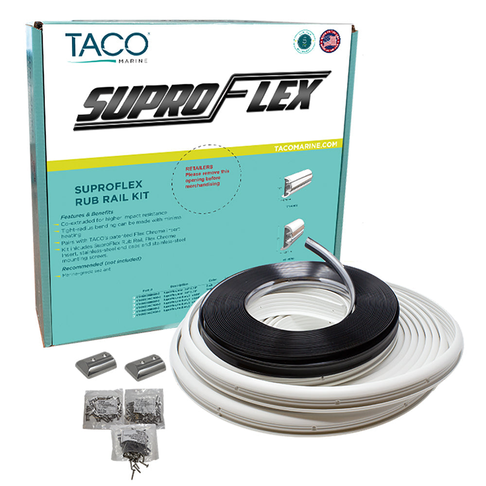 TACO SuproFlex Rub Rail Kit - White w/Flex Chrome Insert - 2"H x 31/32"W x 80&#39;L