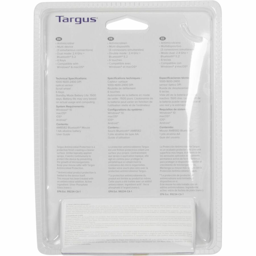 Targus Amb582Gl Mouse Right-Hand Rf Wireless+Bluetooth Optical 2400 Dpi