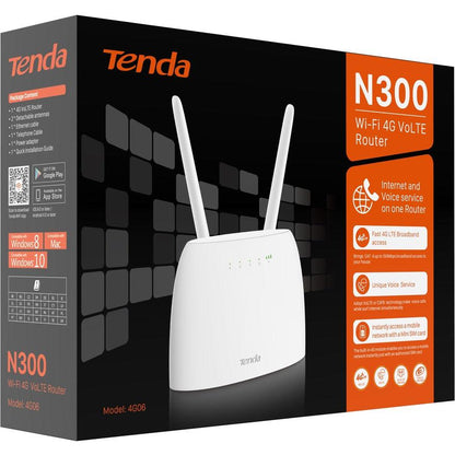 Tenda 4G06 Wi-Fi 4 Ieee 802.11B/G/N 1 Sim Ethernet, Cellular Modem/Wireless Router