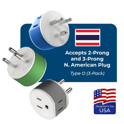 Thailand Travel Adapter - 2 in 1 - Type O - Compact Design (US-18)