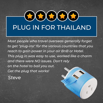 Thailand Travel Adapter - 3 in 1 - 2 USB - Type O - Compact Design (U2U-18)