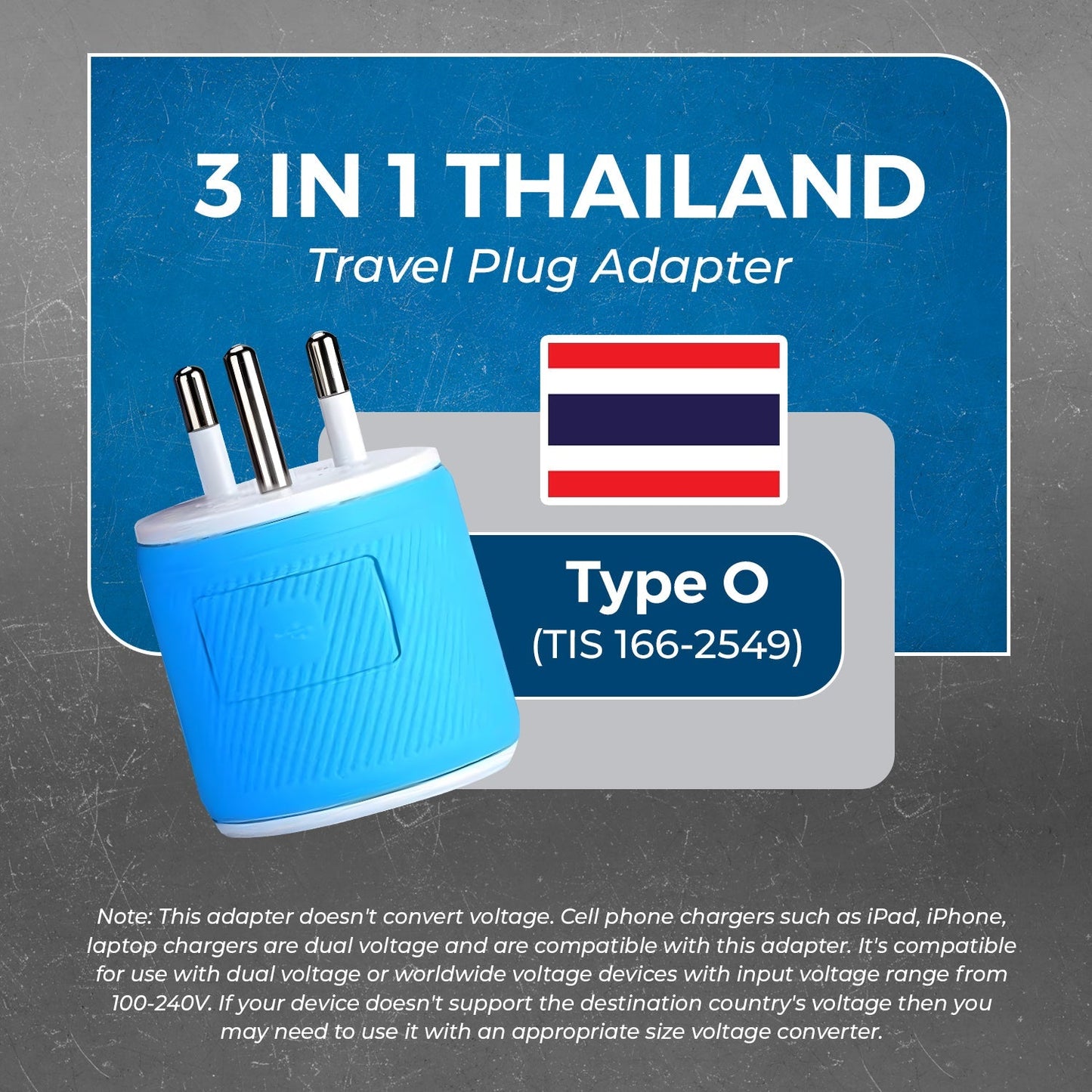 Thailand Travel Adapter - 3 in 1 - 2 USB - Type O - Compact Design (U2U-18)