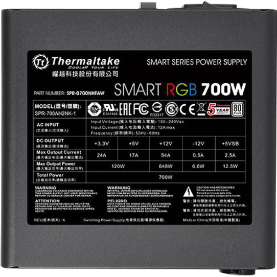 Thermaltake Smart Rgb Ps-Spr-0700Nhfawu-1 700W 80 Plus Atx12V 2.3 Power Supply W/ Active Pfc (Black)