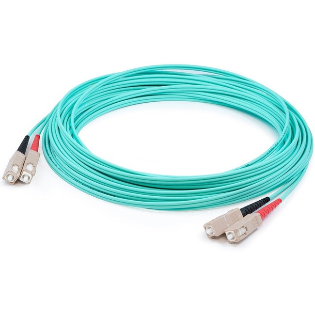 This Is An 8M Sc (Male) To Sc (Male) Aqua Duplex Riser-Rated Fiber Patch Cable.