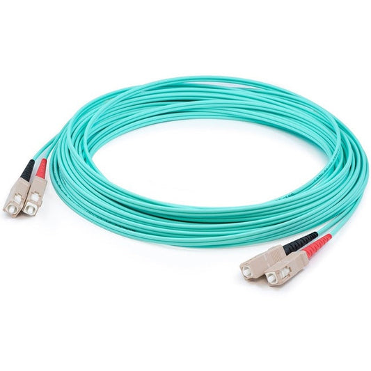 This Is An 8M Sc (Male) To Sc (Male) Aqua Duplex Riser-Rated Fiber Patch Cable.