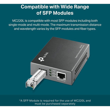 Tp-Link Mc220L - Gigabit Sfp To Rj45 Fiber Media Converter