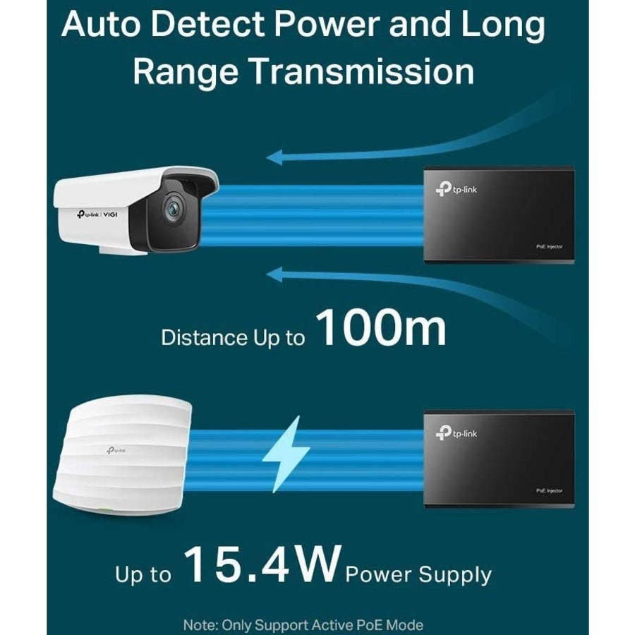 Tp-Link Tl-Poe150S - 802.3Af Gigabit Poe Injector - Convert Non-Poe To Poe Adapter - Auto Detects The Required Power - Up To 15.4W - Plug & Play - Distance Up To 100 Meters (328 Ft.) - Black