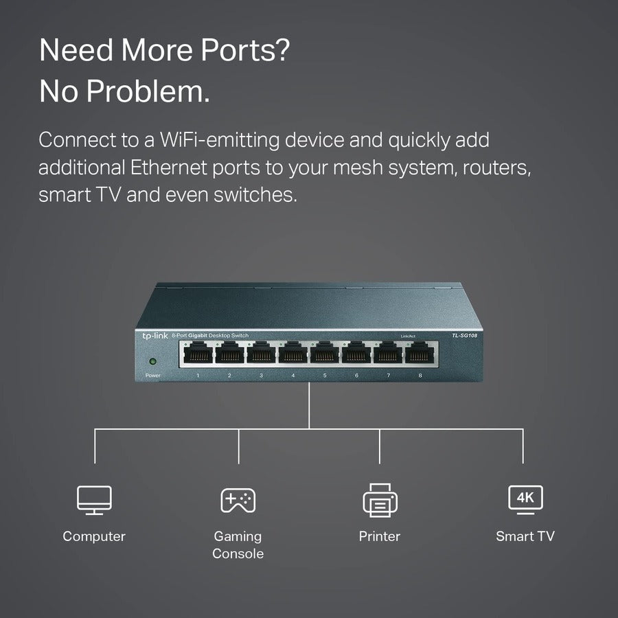 Tp-Link Tl-Sg108 - 8 Port Gigabit Unmanaged Ethernet Network Switch - Limited Lifetime Protection