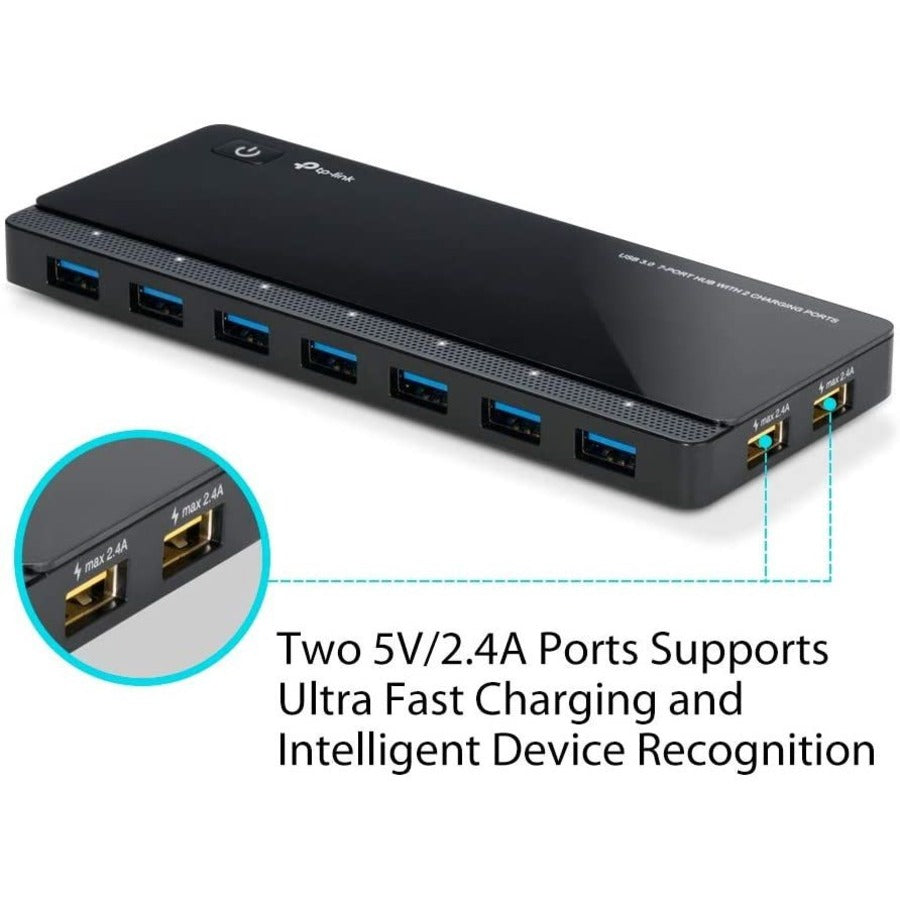 Tp-Link Uh720 - Powered Usb Hub 3.0 With 7 Usb 3.0 Data Ports And 2 Smart Charging Usb Ports