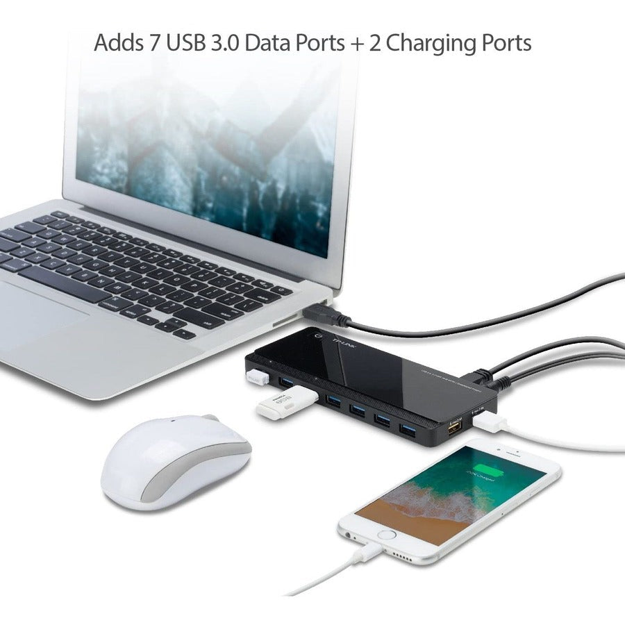 Tp-Link Uh720 - Powered Usb Hub 3.0 With 7 Usb 3.0 Data Ports And 2 Smart Charging Usb Ports