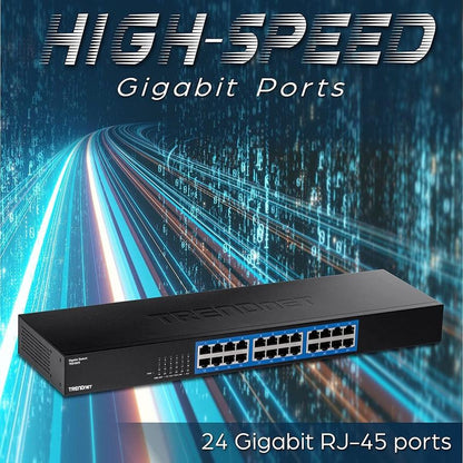 Trendnet 24-Port Gigabit Switch, Teg-S25, 24 X Gigabit Rj-45 Ports, 48Gbps Switching Capacity, Fanless Design, Metal Enclosure, Internal Power Supply, Lifetime Protection, Black Teg-S25