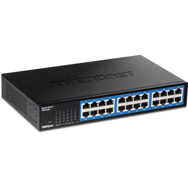 Trendnet 24-Port Gigabit Switch, Teg-S25, 24 X Gigabit Rj-45 Ports, 48Gbps Switching Capacity, Fanless Design, Metal Enclosure, Internal Power Supply, Lifetime Protection, Black Teg-S25D