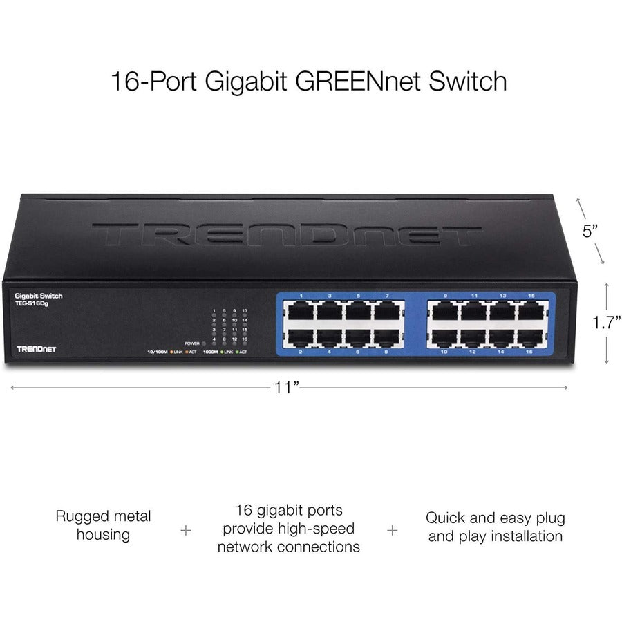 Trendnet Teg-S16Dg Network Switch Unmanaged Black