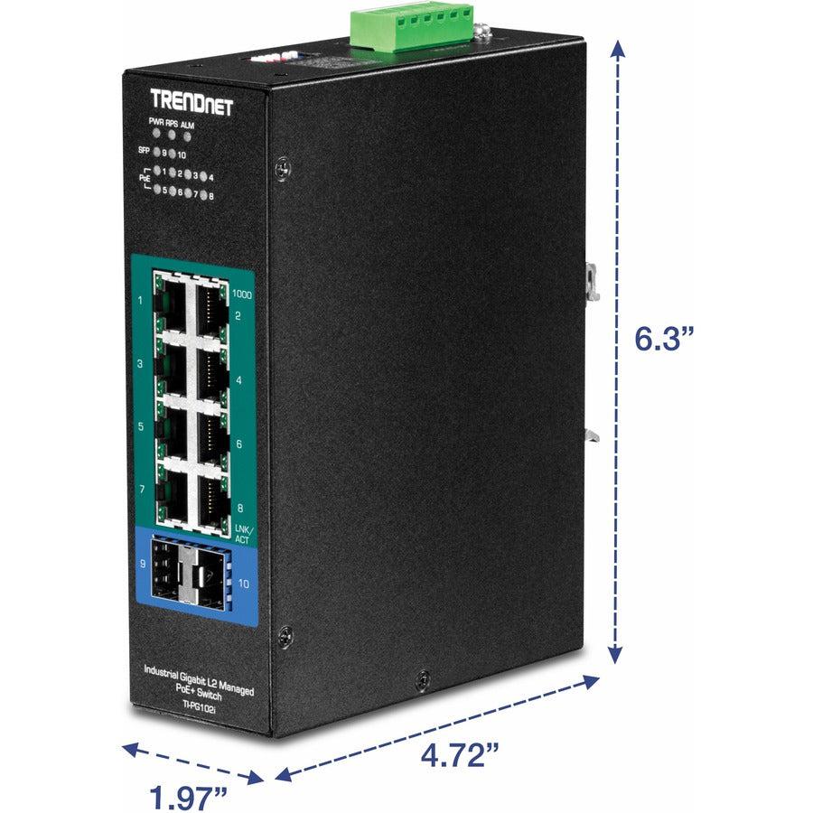 Trendnet Ti-Pg102I Network Switch Managed L2 Gigabit Ethernet (10/100/1000) Power Over Ethernet (Poe) Black