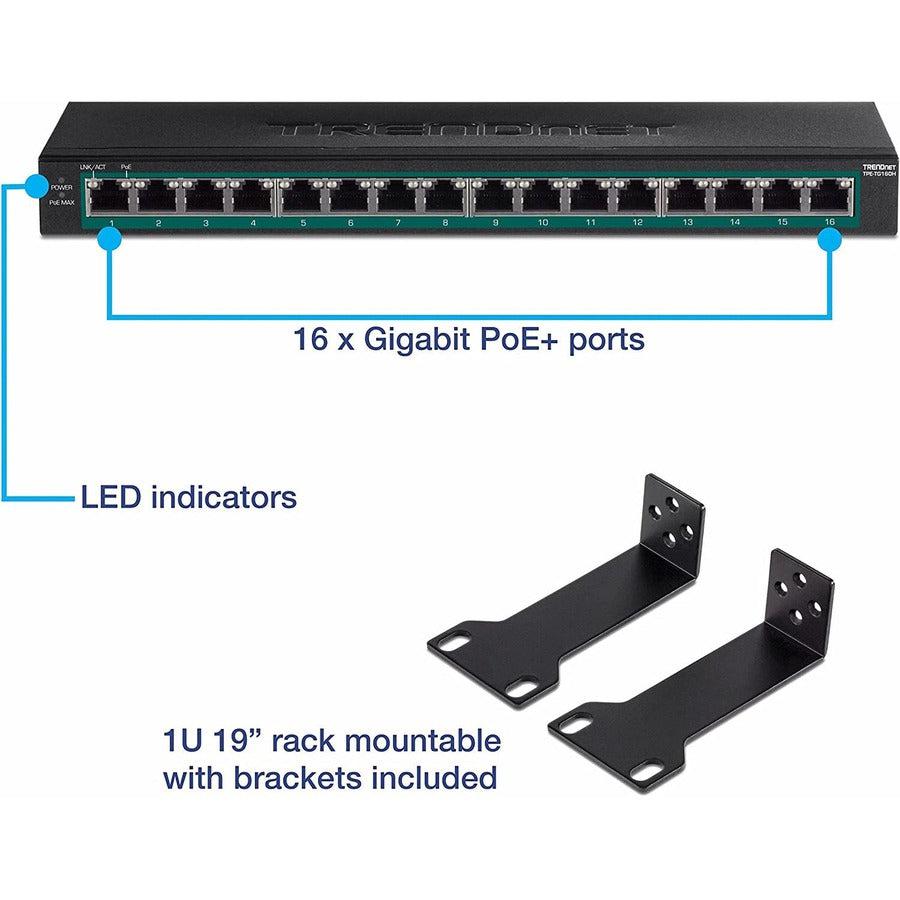 Trendnet Tpe-Tg160H Network Switch Managed Gigabit Ethernet (10/100/1000) Power Over Ethernet (Poe) 1U Black