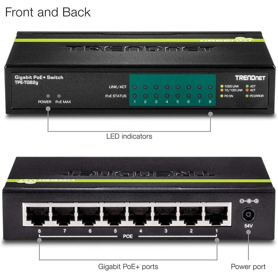 Trendnet Tpe-Tg82G Network Switch Gigabit Ethernet (10/100/1000) Power Over Ethernet (Poe) Black