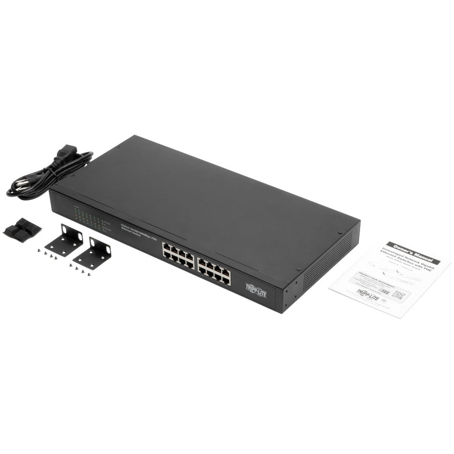 Tripp Lite 16-Port 10/100/1000 Mbps 1U Rack-Mount/Desktop Gigabit Ethernet Unmanaged Switch With Poe+, 230W, Metal Housing