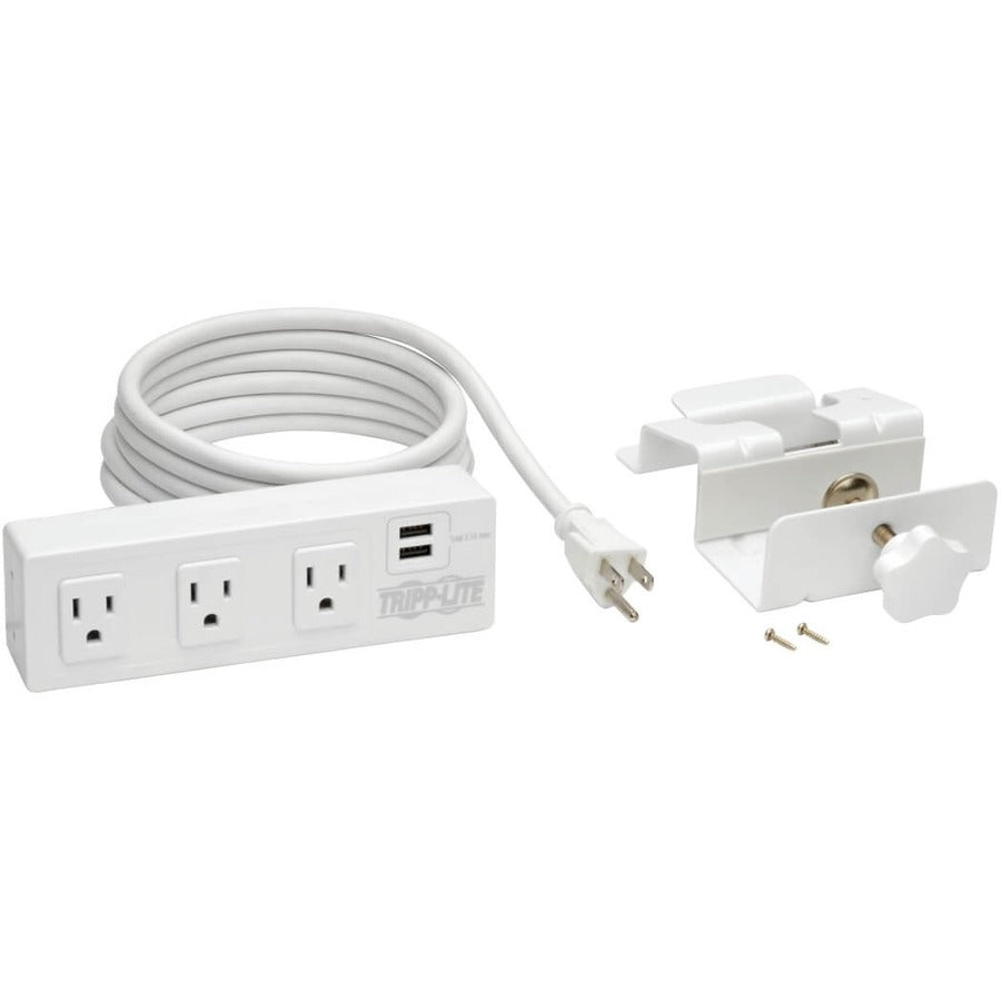 Tripp Lite 3-Outlet Surge Protector With 2 Usb Ports, 10 Ft. Cord – 510 Joules, Desk Clamp, White Housing