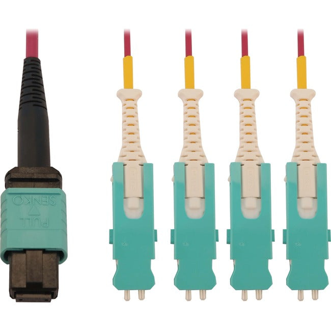 Tripp Lite 40/100/400G Multimode 50/125 Om4 Breakout Fiber Optic Cable (12F Mtp/Mpo-Pc To 4X Duplex Sn-Pc F/M), Lszh, Magenta, 3 M (9.8 Ft.)