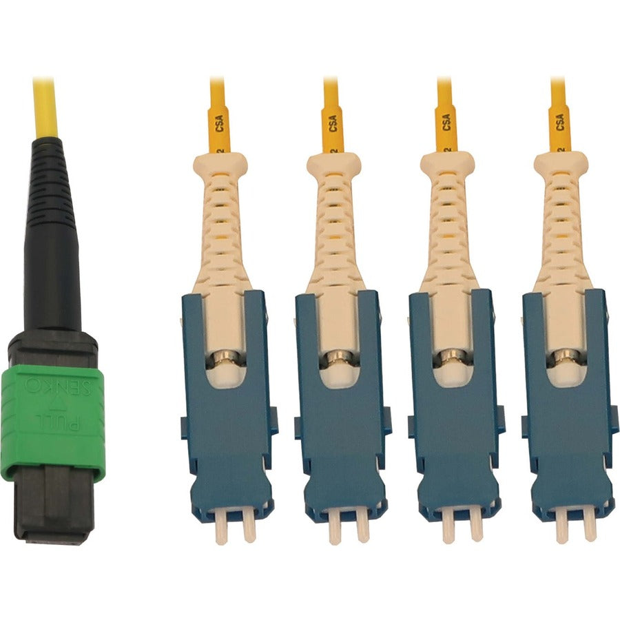 Tripp Lite 40/100/400G Singlemode 9/125 Os2 Breakout Fiber Optic Cable (12F Mtp/Mpo-Apc To 4X Duplex Sn-Upc F/M), Lszh, Yellow, 1 M (3.3 Ft.)