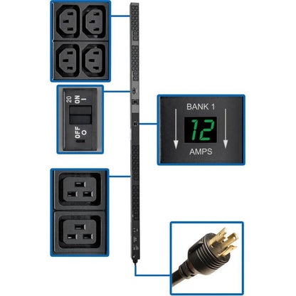 Tripp Lite 5.8Kw Single-Phase Metered Pdu, 208/240V Outlets (8 C19 And 40 C13), L6-30P, 10 Ft. Cord, 0U Vertical, Taa, 70 In.