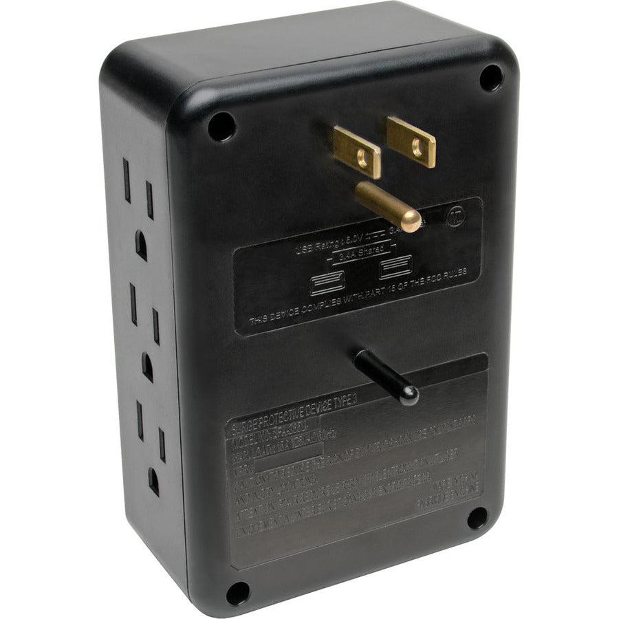 Tripp Lite 6-Outlet Surge Protector With 2 Usb Ports (3.4A Shared) - Side Load, Direct Plug-In, 1050 Joules