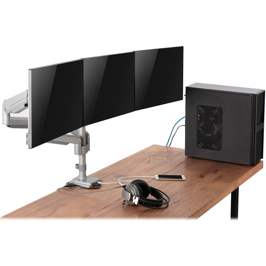 Tripp Lite Ddr1730Tal Triple-Display Flex-Arm Desktop Clamp For 17” To 30” Flat-Screen Displays - Usb And Audio Ports, Aluminum