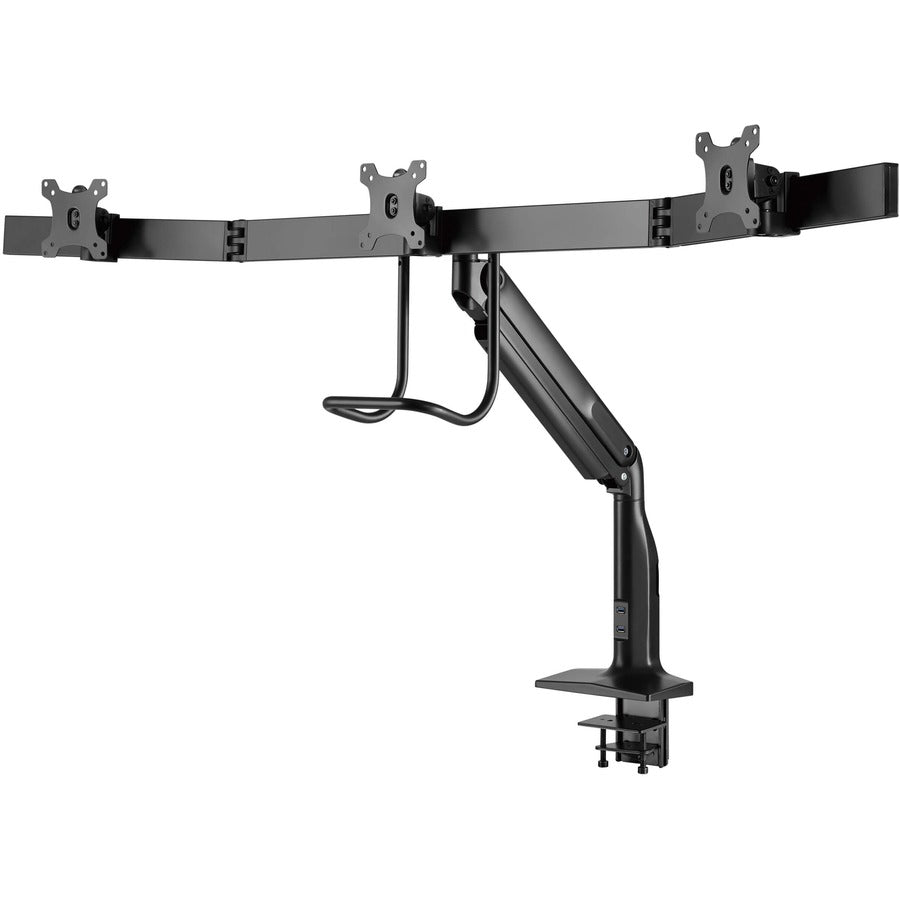 Tripp Lite Dmpdt1732Am Safe-It Precision-Placement Triple-Display Desk Clamp With Antimicrobial Tape For 17” To 32” Displays, Usb Ports