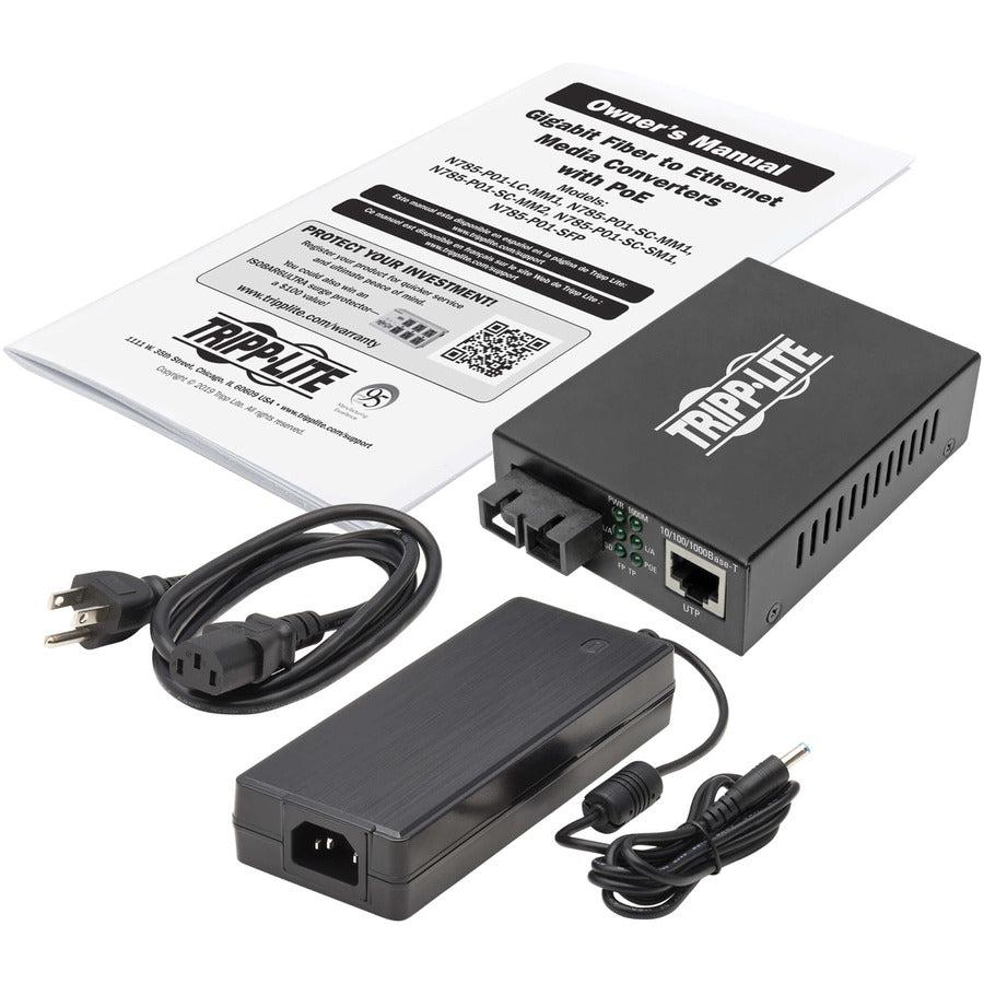 Tripp Lite Gigabit Multimode Fiber To Ethernet Media Converter, Poe+ - 10/100/1000 Sc, 1310 Nm, 2 Km (1.2 Mi.)