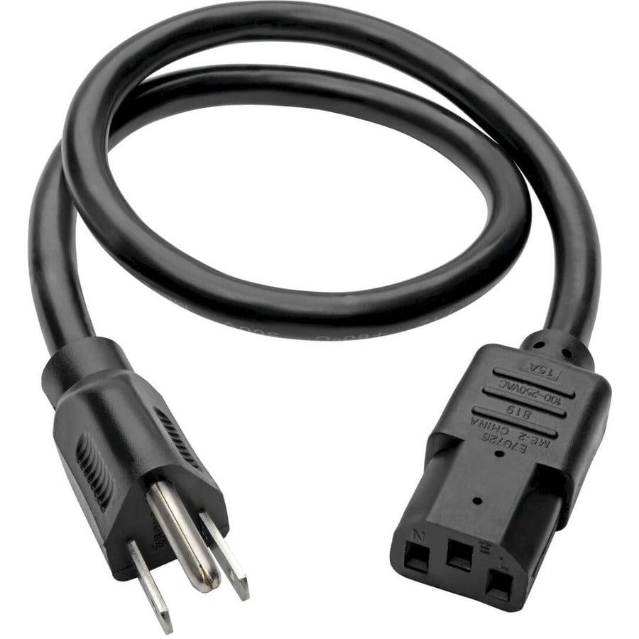 Tripp Lite Heavy-Duty Computer Power Cord Lead Cable, 15A, 14Awg (Nema 5-15P To Iec-320-C13), 0.61 M (2-Ft.)