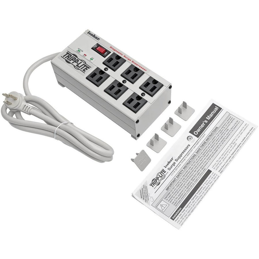 Tripp Lite Isobar 6-Outlet Surge Protector, 6 Ft. Cord With Right-Angle Plug, 3300 Joules, Diagnostic Leds, Metal Housing