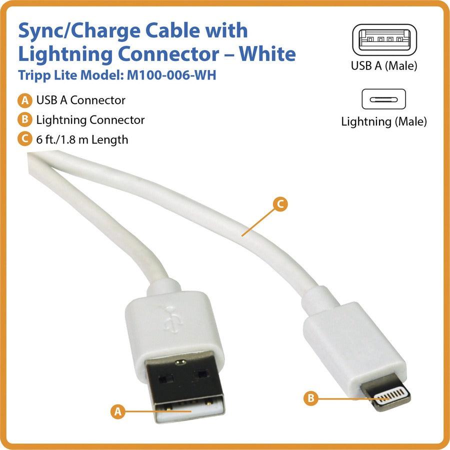 Tripp Lite M100-006-Wh Usb-A To Lightning Sync/Charge Cable, Mfi Certified - White, M/M, Usb 2.0, 6 Ft. (1.83 M)