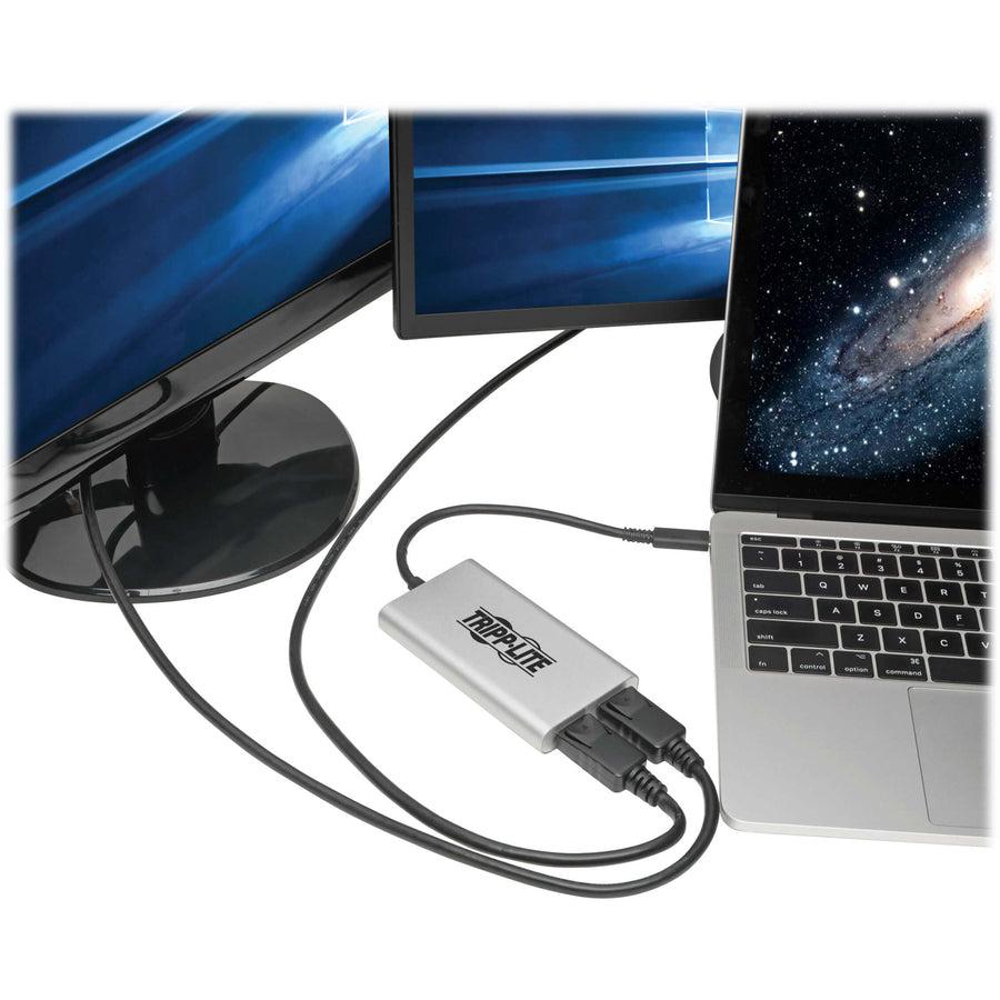 Tripp Lite Mtb3-002-Dp Dual-Monitor Thunderbolt 3 To Displayport Adapter - 4K/5K @ 60 Hz, M/2Xf, 4:4:4, Silver