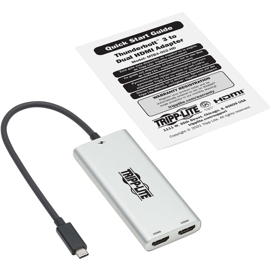 Tripp Lite Mtb3-002-Hd Dual-Monitor Thunderbolt 3 To Hdmi Adapter (M/2Xf) - 4K 60 Hz, 4:4:4, Silver