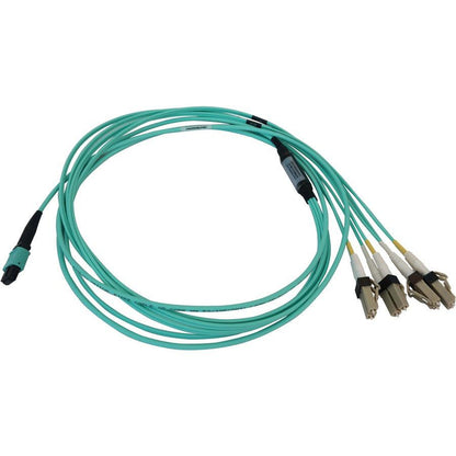 Tripp Lite N844X-01M-8L-P 40/100/400G Multimode 50/125 Om3 Fiber Optic Cable (12F Mtp/Mpo-Pc To 4X Duplex Lc/Pc F/M), Lszh, Aqua, 1 M (3.3 Ft.)