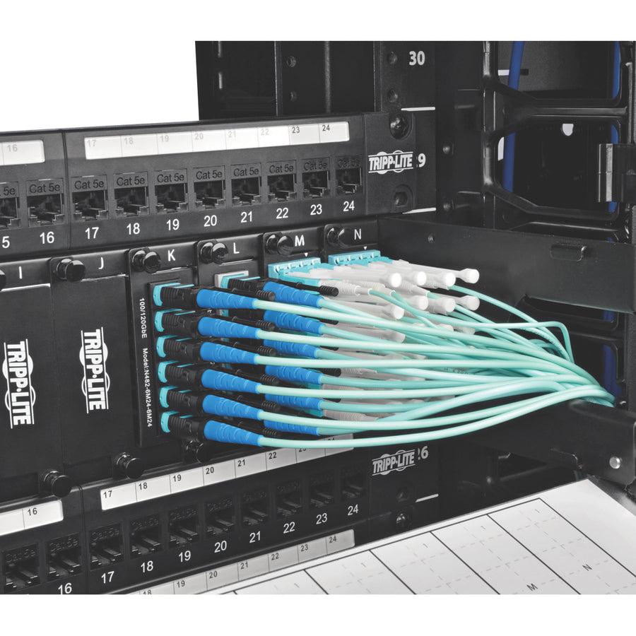 Tripp Lite N846-03M-24-P Mtp/Mpo Patch Cable With Push/Pull Tab Connectors, 100Gbase-Sr10, Cxp, 24 Fiber, 100Gb Om3 Plenum-Rated - Aqua, 3M (10 Ft.)