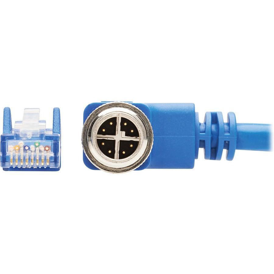 Tripp Lite Nm12-604-01M-Bl M12 X-Code Cat6 1G Utp Cmr-Lp Ethernet Cable (Right-Angle M12 M/Rj45 M), Ip68, Poe, Blue, 1 M (3.3 Ft.)