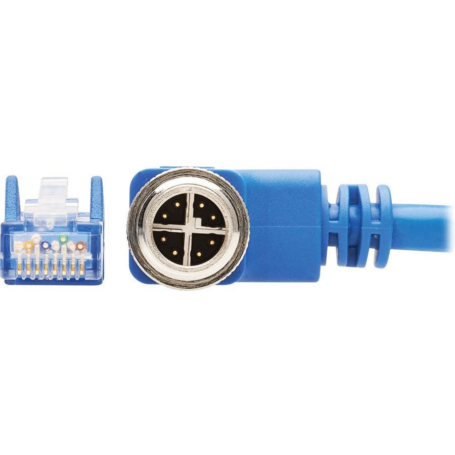 Tripp Lite Nm12-604-03M-Bl M12 X-Code Cat6 1G Utp Cmr-Lp Ethernet Cable (Right-Angle M12 M/Rj45 M), Ip68, Poe, Blue, 3 M (9.8 Ft.)