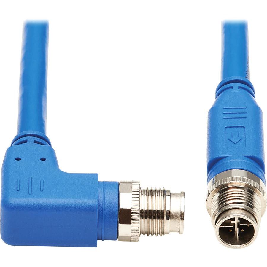 Tripp Lite Nm12-6A3-01M-Bl M12 X-Code Cat6A 10G F/Utp Cmr-Lp Shielded Ethernet Cable (Right-Angle M/M), Ip68, Poe, Blue, 1 M (3.3 Ft.)