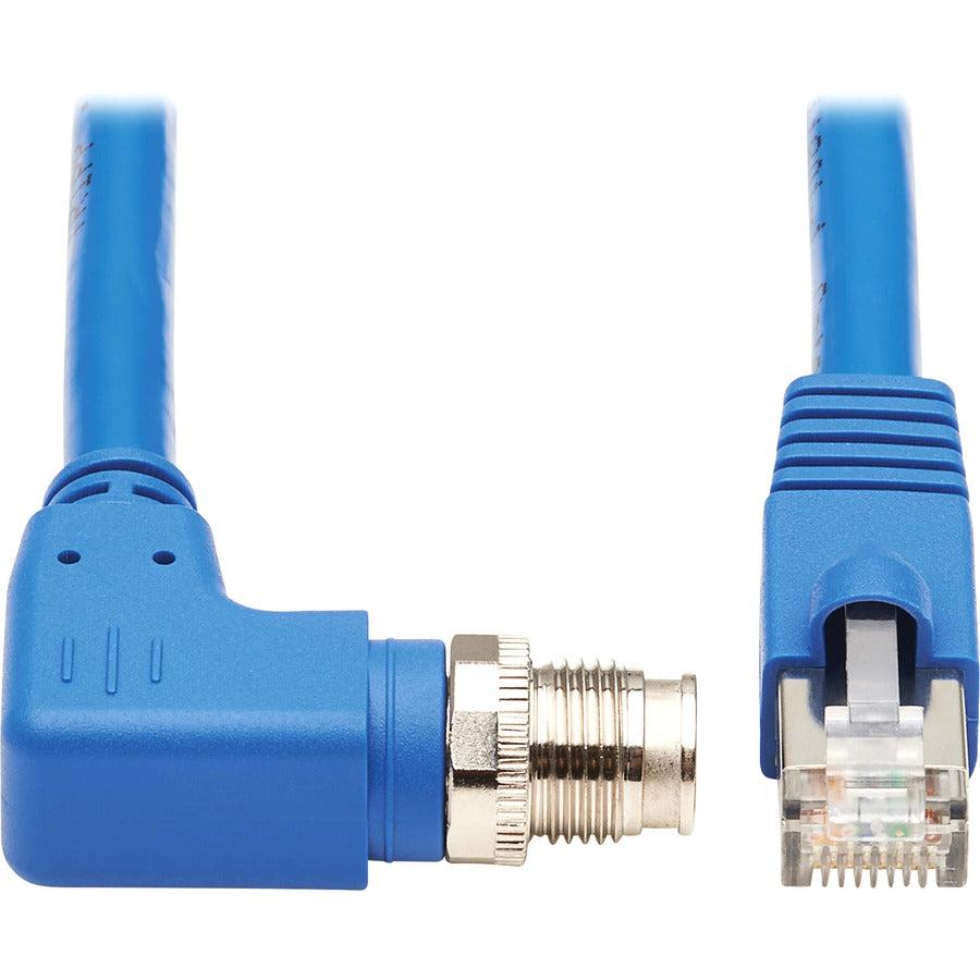 Tripp Lite Nm12-6A4-01M-Bl M12 X-Code Cat6A 10G F/Utp Cmr-Lp Shielded Ethernet Cable (Right-Angle M12 M/Rj45 M), Ip68, Poe, Blue, 1 M (3.3 Ft.)