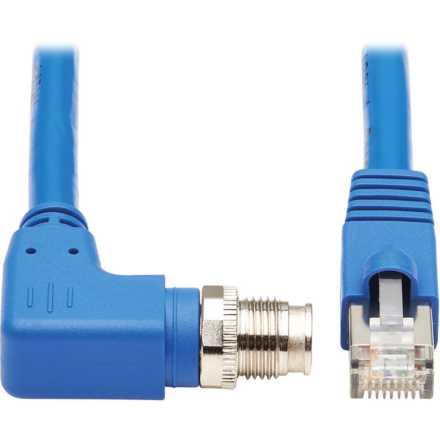 Tripp Lite Nm12-6A4-05M-Bl M12 X-Code Cat6A 10G F/Utp Cmr-Lp Shielded Ethernet Cable (Right-Angle M12 M/Rj45 M), Ip68, Poe, Blue, 5 M (16.4 Ft.)